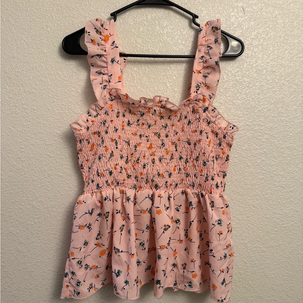 SHEIN Pink Floral Smocked Blouse